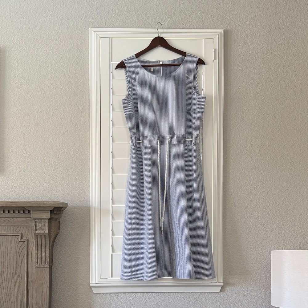 Talbots Blue and White Striped Midi Dress